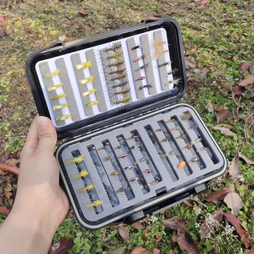 Aventik Fly Boxes For Fly Fishing Double Side Waterproof Fishing Tackle Box with Swing Leaf Center(FB19 7.71"x4.18"x1.66" 19.6X10.6X4.2cm Slit Foam with Swing Leaf Insert) - size: 7.71x4.18x1.66 inches