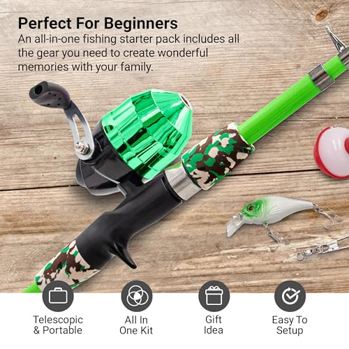 Lanaak Kids Fishing Pole, Kids Portable Telescopic Fishing Rod Set, Tackle Box and Fishing Net Combo Kit, Kids Fishing Gear for Boys and Girls Age 5-10 and Youth - color: Green, size: 1.2m or 3.9FT