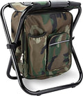 Kikerike Folding Stool Backpack Insulated Cooler Bag, Collapsible Camping Hunting Fishing Multifunction Chair with Front Pocket and Bottle Pocket for Outdoor Events, Hiking, Travel, Beach - color: Camouflage