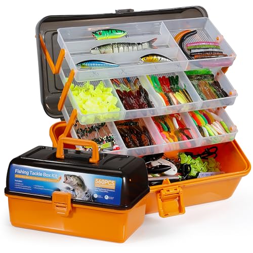 560PCS Fishing Lures Kit with Large 4-Layer Tackle Box, Complete Freshwater Bass Fishing Gear Set with Pliers, Hooks, Crankbait, Sinkers, Jigs, Weights & More Accessories, Gifts for Men