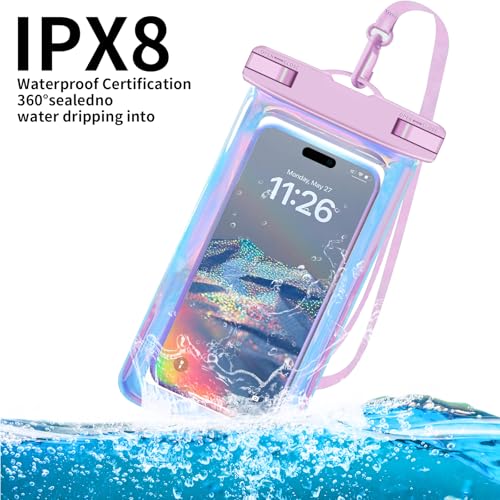 Famoby 4 Pack Iridescence Waterproof Phone Pouch, Cell Phone Waterproof Case Dry Bag,Protection Level: IP68,Beach Cruise for iPhone,Samsung,and More,Lanyard Included,(Fits Up to 8.3"),Iridescence - color: Iridescence 4 Pack