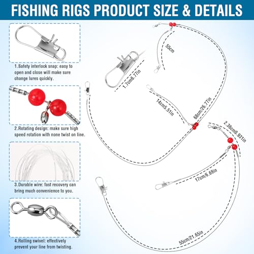 36 Pcs Fishing Leaders 1 Arm and 2 Arm Stainless Steel Tackle Rig with Tackle Lure Swivels Snaps High-Strength Fishing Wire Gear Saltwater Rig Wire Leader Bottom Rigs for Saltwater