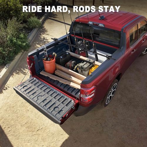 Inshore Rod Holder for Truck Bed, Fixed Truck Bed Fishing Rod Rack, Adjustable Rod Holder for Truck & SUV, Gifts Ideas for Men (Aluminum Body with Plastic Rod Bracket-Tension Rod) - color: Aluminum Body-D Rings