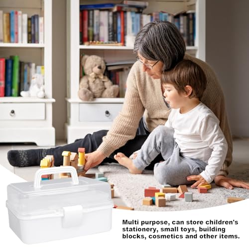 10Inch Tackle Box Organizer and Storage,Three-Layer Sewing Box With 2 Trays | Craft Organizers and Storage,Medicine Storage Box With Handle For Nail、Makeup、Diamond Painting、Building Blocks - color: White