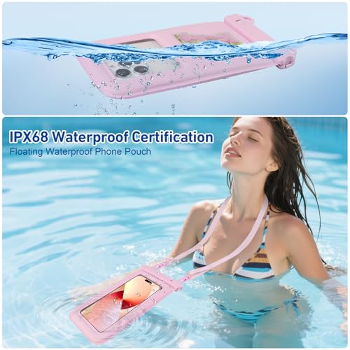 Waterproof Phone Pouch Floating, IPX68 Waterproof Phone Case for Beach Kayak Cruise Essentials, Dry Bag for iPhone 17 16 15 Pro Max Samsung S26 S25 S24, Up to 7", Pink Letter - color: Pink Letter