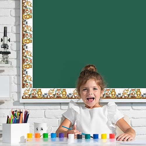 Whaline 32.8 Ft Woodland Creatures Bulletin Board Borders Woodland Animals Die-Cut Bulletin Board Cute Jungle Theme Decorative Trim for Back to School Classroom Office Chalkboard Decor - style: Woodland Creature