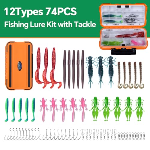 CLEARANCE Portable Tackle Box with 7-Type/33Pcs Fishing Lures Kit, Bonus 4-Type/40Pcs Accessories Set All-in-one for Beginners Teenager Kids Boys Women, Ideal Gift for Father's Day from Wife