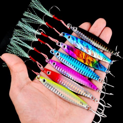 Aorace Jigging Lure Lead Fish Metal Jig Fishing Lure Paillette Knife Artificial Hard Bait Laser Body - color: 12pcs 60g 9.6cm