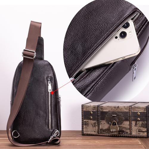 Vintage Leather Sling Bag Backpack for Men Crossbody Shoulder Chest DayPack Backpacks - color: #93coffee
