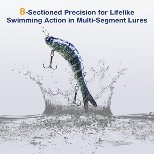 Goture Bass Fishing Lures, Lifelike Jointed Swimbait for Bass Trout Walleye Crappie Pike, Slow Sinking Segment Swimming Bait Fishing Lures for Freshwater and Saltwater, Gifts for Men - color: D1:5pcs Bass Lures with 20pcs Snaps