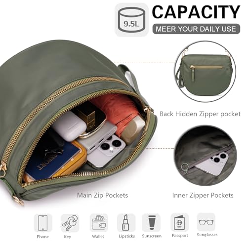 Pure Colour Crossbody Bum Bags for Women Spacious Checkered Cross body Bag Nylon Trendy Fanny Pack for Travel - color: Beans Green