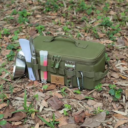 Tactical Camping Storage Bag 9L Tactical Utility Tote Bag Camping Cookware Organizer Trunk Organizer - color: Army Green