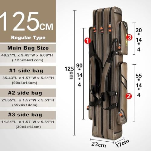 3 Layers Portable Folding Fishing Rod Carrier Reel Case Bags Fish Pole Tools Storage Bag Case Pro Gear Tackle (Regular Type-3 layers/125cm(49.21inch)) - size: Regular Type-3 layers/125cm(49.21inch)