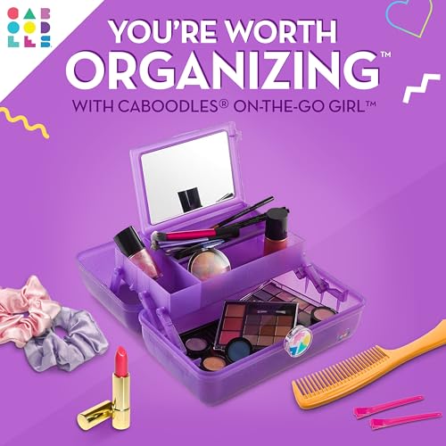 Caboodles On-The-Go Girl Makeup Box, Purple Sparkle, Hard Plastic Makeup Organizer Box, Built-In Mirror, Secure Latch for Safe Travel, Spacious Storage for Large Items - color: Purple Jelly Sparkle