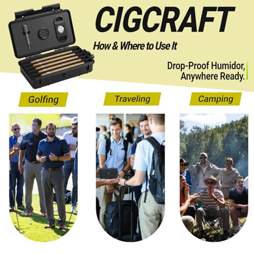 Cigar Humidor, ClGCRAFT Travel Cigar Humidor Box- Portable Cigar Case with Humidifier Disc, Waterproof, Essential Airtight Travel Humidor Kit for Cigar Aficionados (Holds up to 5 Cigars) - size: Holds up to 5 Cigars