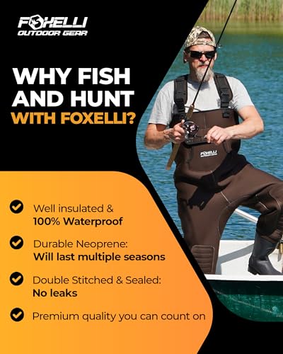 Foxelli Chest Waders, Waterproof 4mm Neoprene Hunting & Fishing Waders for Men & Women with Boots - color: Brown, size: 7