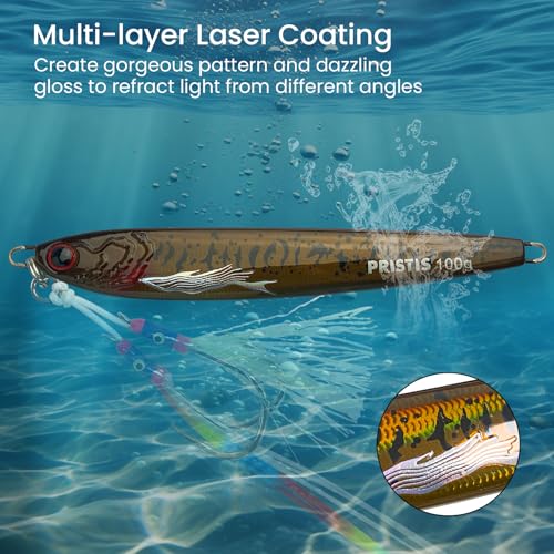Pristis Angel Wings Vertical Jig, Saltwater Freshwater Fishing Lure for Tuna Grouper Cod Largemouth Striped Bass, Jigging Rod Metal Spoon Speed Pitch Fast Long Casting Sink, Deep Sea Fish - color: Olive brown, size: 3.5oz / 100g