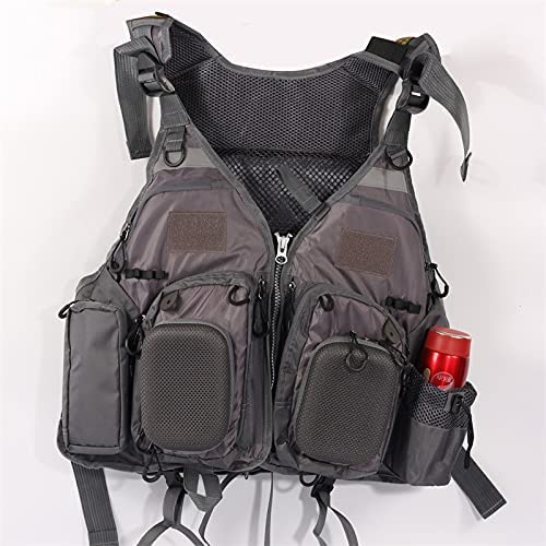 JKSPORTS Fly Fishing Vest - Fishing Safety Life Jacket for Swimming, Sailing, Boating, Kayak - Floating Multifunction Breathable Backpack for Men and Women - Adjustable, Grey/Green/Red/Blue - color: Dark grey, size: with foam