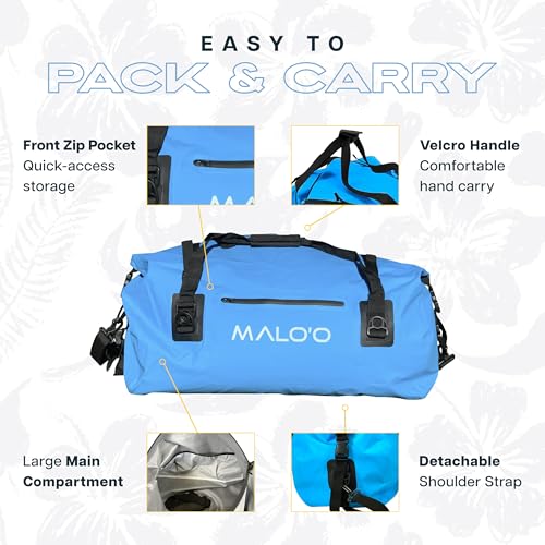 Malo’o Waterproof Dry Duffel, Heavy-Duty Roll Top Waterproof Gear Bag with Shoulder Strap & Molle Loops, Marine Duffel for Kayaking, Boating, Camping, Beach & Travel, Blue, 60L - color: Blue, size: 60L