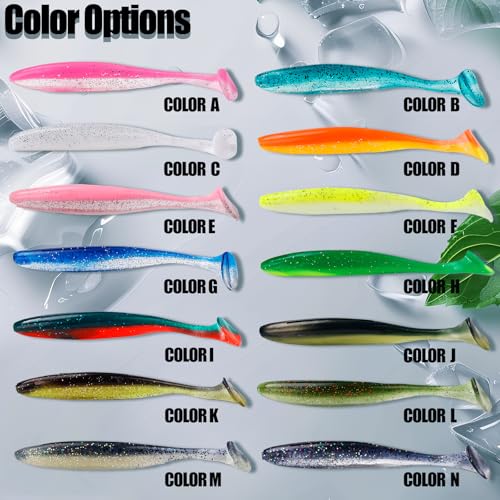 Paddle Tail Swimbaits FS/RE-10 | for Bass Fishing,14 Colors ,Fishing Lures with Flash Blade,Freshwater Saltwater ,Bass Bait,for Trout Catfish Pike - color: Color H, size: 7cm,50pcs