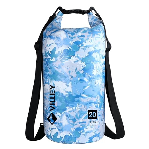 VILLEY Dry Bag Waterproof 20L Roll Top Storage Backpack, Keeps Gear Dry Lightweight Backpack for Kayaking Boating Camping Swimming and Beach Accessories Blue Camo - color: Blue Camo, size: 20L