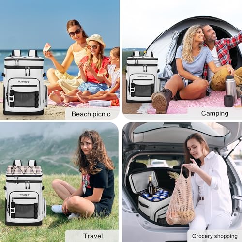 Hulongo Large Waterproof Insulated Cooler Backpack for Men & Women, Leak Proof Cooler Backpack for Camping, Beach, Fishing, Picnic, Travel, Outdoor, 30L, 48Cans - color: White
