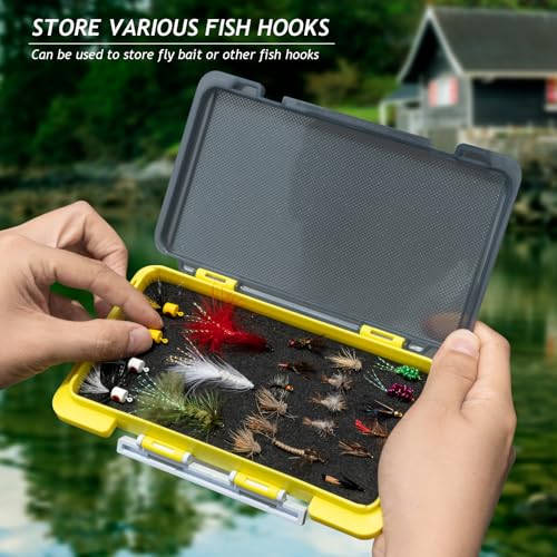QualyQualy Fishing Tackle Box, Small Tackle Box Organizer with Removeable Diveders, 2 in 1 Mini Fishing Hook Organizer, Plastic Storage Fly Box - color: Yellow, size: A+C 4pcs