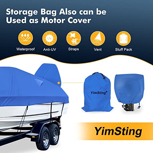 1200D Waterproof Boat Cover - Fits 17' to 19' ft Bass, V-Hull, Tri-Hull, Fish & Ski, Runabout Bowrider Boats - Heavy Duty Canvas Blue - color: Pacific Blue, size: Model C: Fits 17'-19' L X 96" Beam Width