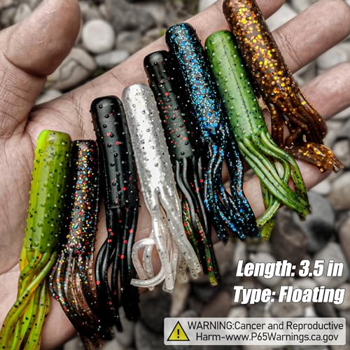 20Pcs Tube Baits Soft Plastic Worms Bass Fishing Lures for Tube Jig Heads Hook Freshwater Saltwater, 3.5 Inch - color: 20 Pcs-5 Color-Molting Craw, Pearl Silver Flake, Pumpkin Seed, Ultimate Craw, Black Neon