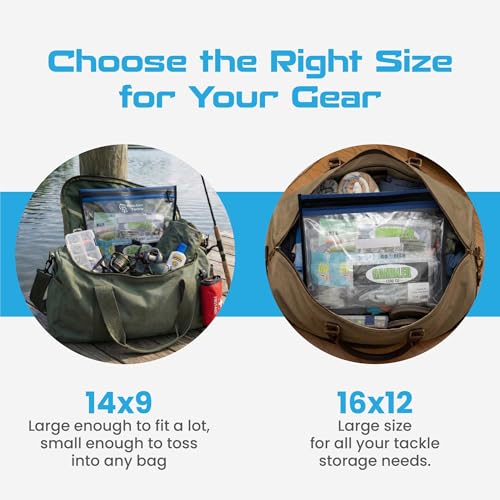Reaction Tackle Waterproof Clear Tackle Bags, Dive Rated Zipper Submersion Proof Storage for Soft Plastics and Lures, Gusseted and Flat for Boats and Kayaks, 14x9 in Gusset, 2-Pack - size: 14x9 in Gusset, 2-Pack