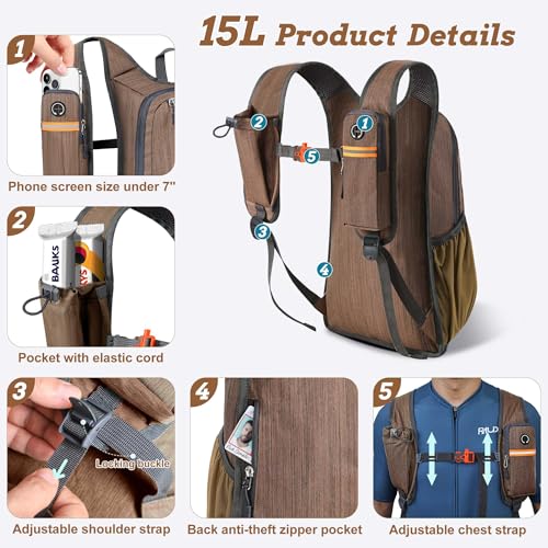 BECOJADDE 15L Small Hiking Backpack for Men Women Foldable Packable Back Pack Ultralight Hiking Daypack for Travel Camping Outdoor, Chocolate Brown - color: Chocolate Brown, size: 15L