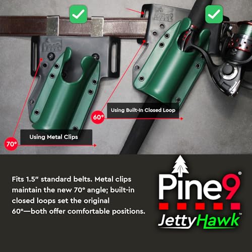 JettyHawk Fishing Rod Hip Holster, Hands-Free Quick-Draw Holder, Fits 1.5-2" Pole, for Spinning, Baitcaster, Centerpin & Surf Rods, Wading & MOLLE Belts - color: Infantry w-Black Belt Clip