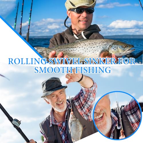 Seenelling 20 Pcs Brass Fishing Sinker Swivel Fishing Weights Saltwater Bullet Sinkers Drop Shot Weight Egg Sinkers with Swivel Rolling Removable Freshwater - size: 2/5 oz