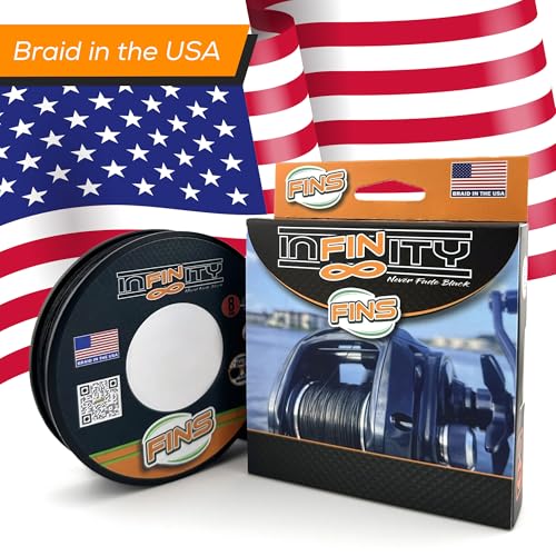 FINS Infinity Braided Fishing Line – USA Made, Silky Smooth 8-End Jet Black Braid for Superior Casting Distance, Quiet Performance Through Guides, Stealthy Freshwater and Saltwater Presentations - size: 1500 Yards