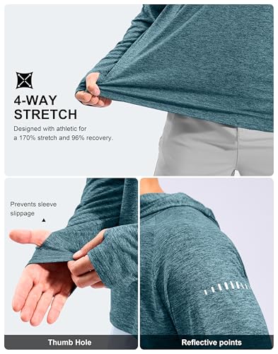 Men's Sun Protection Hoodie Shirts Long Sleeve UPF 50+ Swim Shirts for Men Rash Guard Fishing Shirt Quick Dry - color: Heather Aquamarine, size: X-Large
