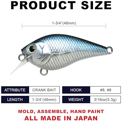 Lucky Craft LC 0.5 Squarebill Crankbait, Silent Fishing Lure for Bass Trout and Pike, Made in Japan, Freshwater Fishing Gear, Hard Bait Bass Lures - color: 052 Aurora Black