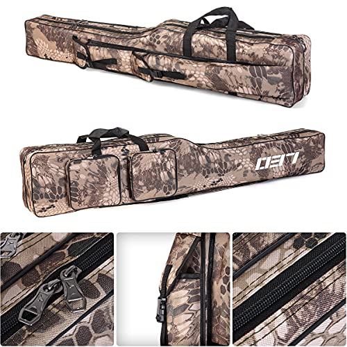 LEOFISHING Fishing Tackle Storage Bag - 130cm/4.27ft Portable Rod & Reel Organizer - Two Layer Durable Oxford Large Capacity Travel Fishing Cover Bag - 5 Colors - color: Khaki Camouflage