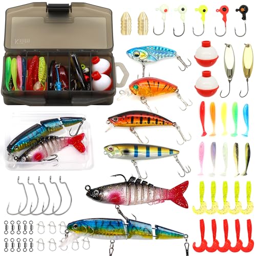 Kilitn Fishing Lures Kit, Artificial Fishing Bait, 152-Piece Tackle Box with Crankbait, Swimbait, Topwater Lure, Soft Bait, Hooks, Jigs, Crankbait Snaps, Lure Gear Kit for Bass Freshwater Saltwater