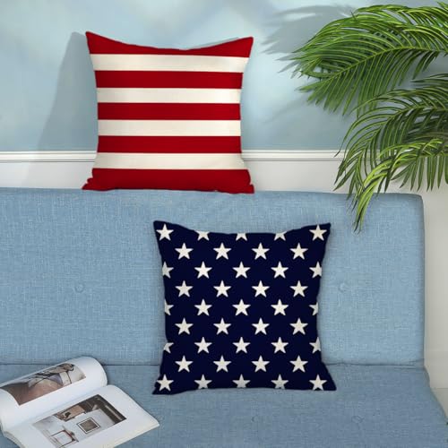 4th of July Pillow Covers 16 x 16 Inch Set of 2 Patriotic Red Stripe Navy Blue Stars Throw Pillows Independence Day Memorial Day Outdoor Decorative Pillowcase Linen Cushion Cases for Bed Sofa Couch - color: 4th of July-03, size: 16" x 16" (Pack of 2)
