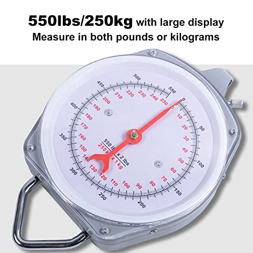 Mechanical Hanging Scale 250kg/550lbs, High Accuracy Spring Dial Weight Scale for Kitchen Fishing Hunting Farms - color: C1:550 pounds/250kg
