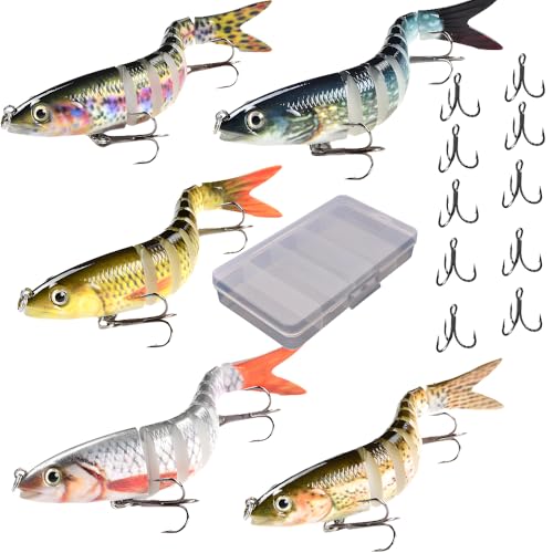 Fishing Lures for Freshwater and Saltwater, Realistic Fishing Lures with Storage Box for Bass Trout Crappie Walleye Pike Bluegill, Slow Sinking Jointed Swimbait, Extra 5pcs 6# and 5 pcs 8# Hooks