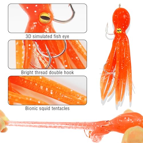 5 Pack Octopus Fishing Soft Lures Swimbait with Skirt Tail Lingcod Rockfish Jigs Baits Trolling Lures for Saltwater Fishing