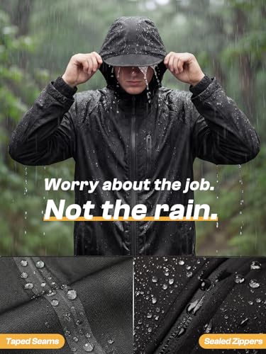 SaphiRose Men's Waterproof Rain Gear 2pcs/set Packable Rain Suit for Working Fishing - color: Black/Reflective Strip, size: XX-Large