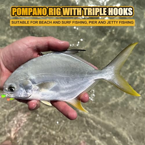 Pompano Rigs for Surf Fishing, 5/10 PCS Pre-Tied Saltwater Fishing Rigs with Triple 3/0 Circle Hooks, Pompano Floats Surf Fishing Tackle - size: 5-pcs