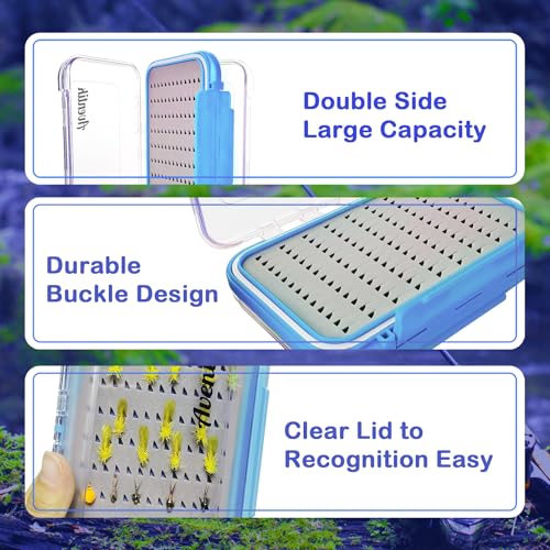 Aventik Waterproof Clear Fly Box Double Sides Floating Lightweight Fly Fishing Case Large Capacity Grip Foam Nymph Wet Dry Flies Lure Box(H18 Blue, SIZE B:6.08X4X1.6inch) - color: Blue, size: SIZE B:6.08X4X1.6inch