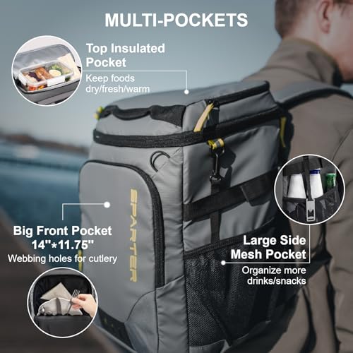 SPARTER Backpack Cooler Insulated Leak Proof 33/49 Cans, 2 Insulated Compartments Thermal Bag, Portable Lightweight Beach Travel Camping Lunch Backpack for Men and Women - color: Gray, size: 49 Can