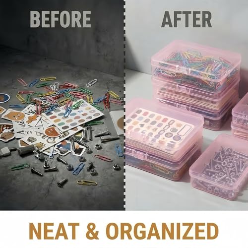 LJY 12 Pieces Rectangular Empty Mini Plastic Organizer Storage Box Containers with Hinged Lids (4.5 x 3.3 x 1.1 inch, Pink) - color: Pink, size: 4.5 x 3.3 x 1.1 inch