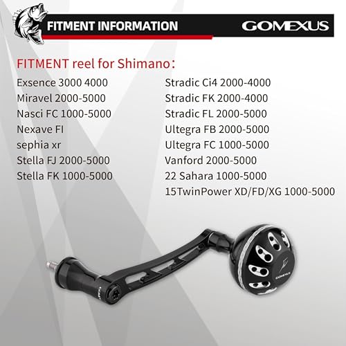 GOMEXUS Power Handle for Shimano Stradic FL FM Stella Vanford Vanquish Nasci Twinpower 1000-5000 Spinning Reel Replacement Crank - color: Black Silver-CNC Version