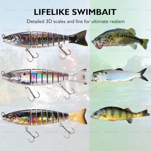 FONMANG SWIMPRO Swimbaits Northern Pike Fishing Lures,6.5in Glide Bait for Bass Fishing,3PCS Multi Jointed Swim baits, Musky Lures with 3D Holographic Bionic Finish, 2026 New