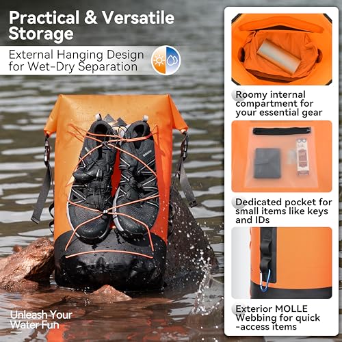 MARCHWAY Floating Roll Top Dry Bag, Flexible Lightweight TPU Waterproof Backpack 20L/30L/40L with Padded Straps for Boating, Kayaking, Swimming, Hiking, Beach (Orange, 30L) - color: Orange, size: 30L